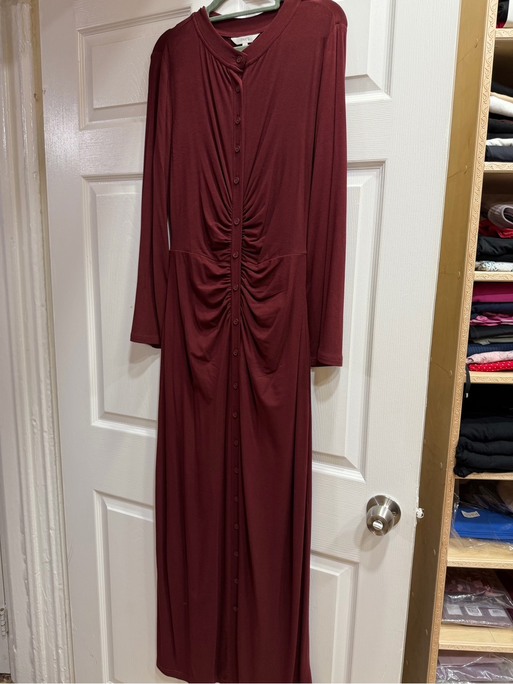 Fares Long Sleeve Ruched Front Maxi Dress - Burgundy